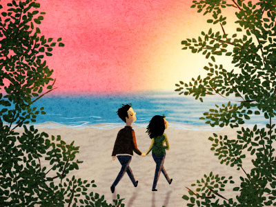 anywhere with you art beach illustration light ocean sunset