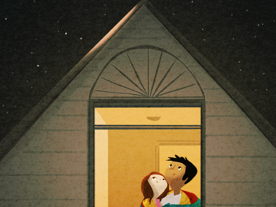 bundled art blanket house illustration lights love night stars