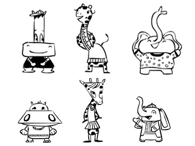 character design animals character design characters elephant giraffe hippo sketch