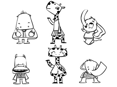 More characters animals character design characters elephant giraffe hippo sketch