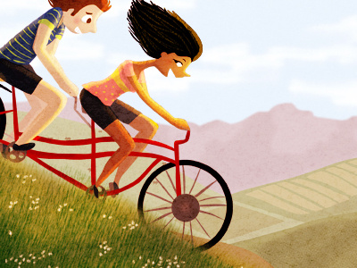 chasing happiness bike biking couple illustration nature spring