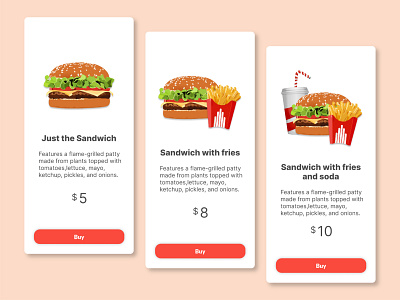 Restaurant menu pricing app design hamburguer menu pricing ui