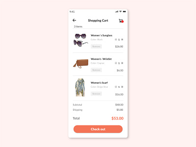 Shopping Cart app checkout dailyui58 design designer minimal ui