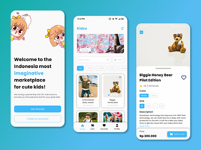 Kidzu - Ecommerce Mobile App Design android design design exploration e commerce kid kids mobile app mobile design product design store ui ux