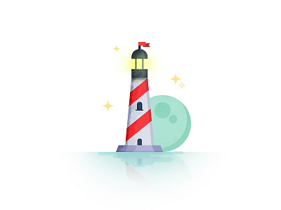 B design illustration lighthouse moon sea type typography vector