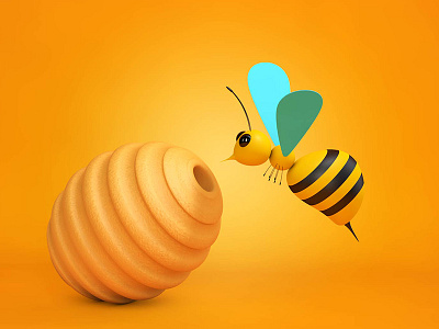 Bee with beehive 3d aftereffects bee beehive cinema4d colors photoshop