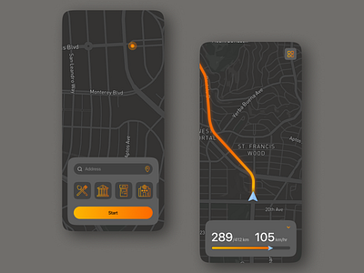 Navigator app app concept dark theme design figma graphic design location maps minimalistic mobile modern navigation navigator ui ux vector visual visual design