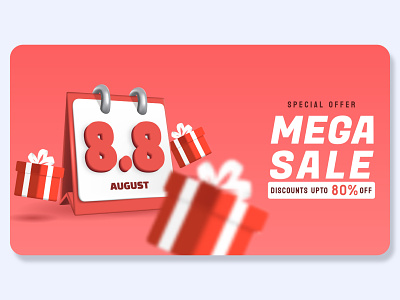 8.8 Mega Sale with 3D Calendar flyer