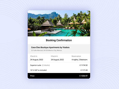 Booking Confirmation book booking confirmation dailyui design donut email hotel landing modal pop up popup receipt travel ui