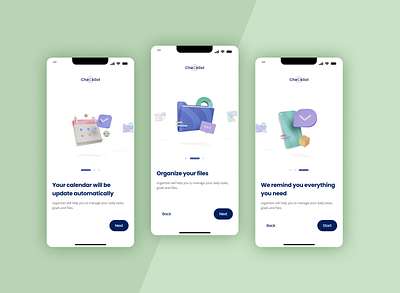 Onboarding Screens 3d check dailyui design idea illustration inspiration list logo mobile onboarding organize screens tasks ui ux