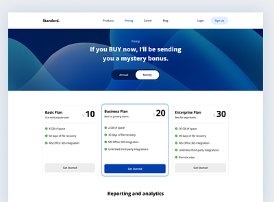 Pricing page 2d app art blue branding business clean dailyui design figma flat illustration minimal pricing saas ui ux web website