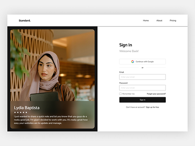 Sign In Page clean comment dailyui design figma flat landing log in logo minimal modal review saas sign in testimonial ui ux web website