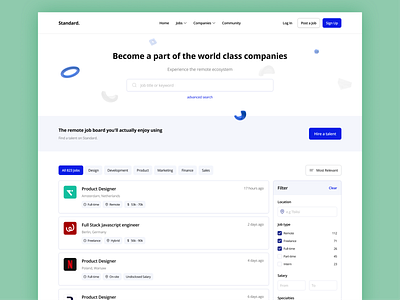 Standard. - Job Board board branding clean dailyui design figma filter flat hr illustration job job board landing logo minimal modal search ui ux web