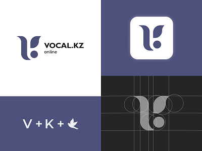 VOCAL.KZ - online course bird bird logo branding design graphic design illustration logo logotype minimalistic v and k logo v and k monogram vector vk monogram vocal vocal logo