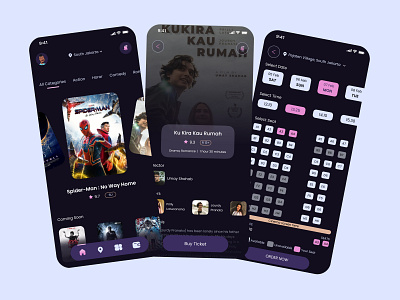 Cinema Ticket Mobile App Design Concept app branding cinema cinema app design graphic design illustration logo mobile apps mobile ui mockup ticket app ui ux vector