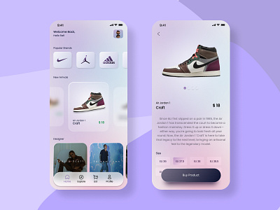 E Commerce Shoes app apps branding design e commerce ui glassmorphism graphic design illustration logo typography ui ui kit ux vector