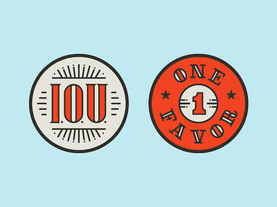 I.O.U. Token badge custom type favor iou lettering one red token wooden