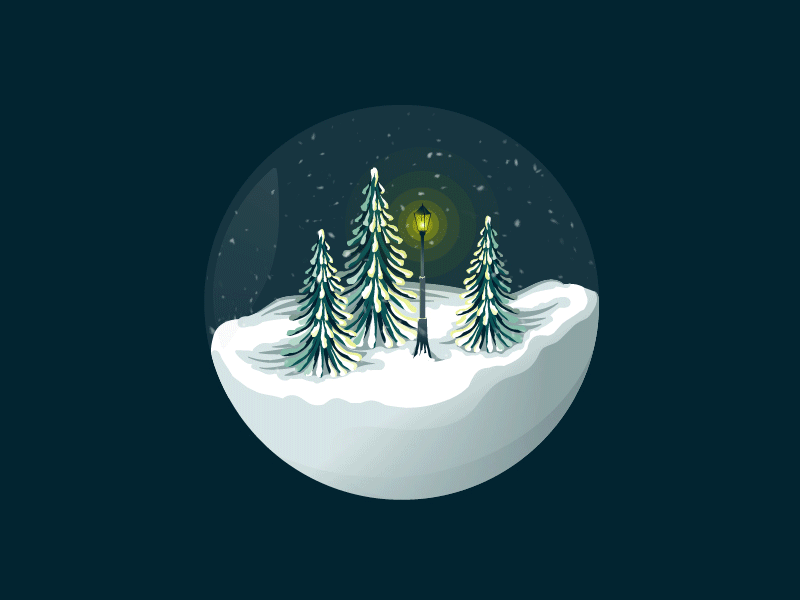 Winter Snow christmas tree gif illustration lamp post light snow falling snow globe vector