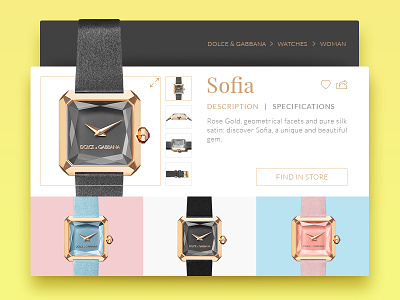 D&G Watch UI card colors dolce gabbana interface minimal product ui watch
