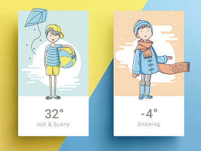 Four Seasons - Summer & Winter cards line art snow ui weather widget