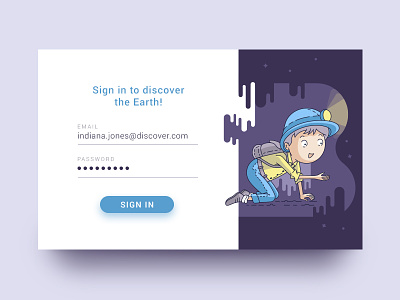 Discover the Earth card cave explorer illustration line art sign in ui vector