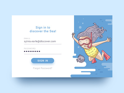 Discover the Sea card diving fish illustration ocean sign in ui underwater