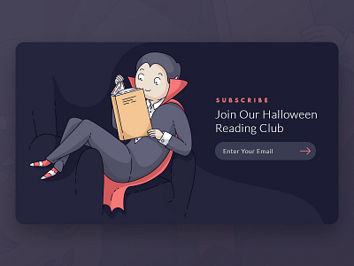 Young Dracula Reading book dark dracula halloween illustration newsletter reading subscribe ui vector web