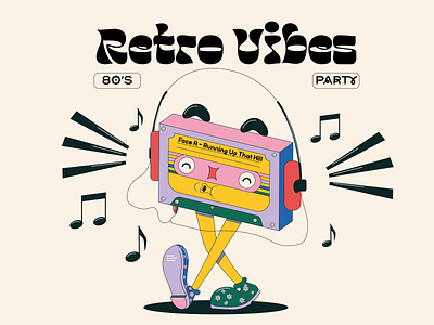 Retro Vibes 80 ai art cassette characters design illustration music retro vector
