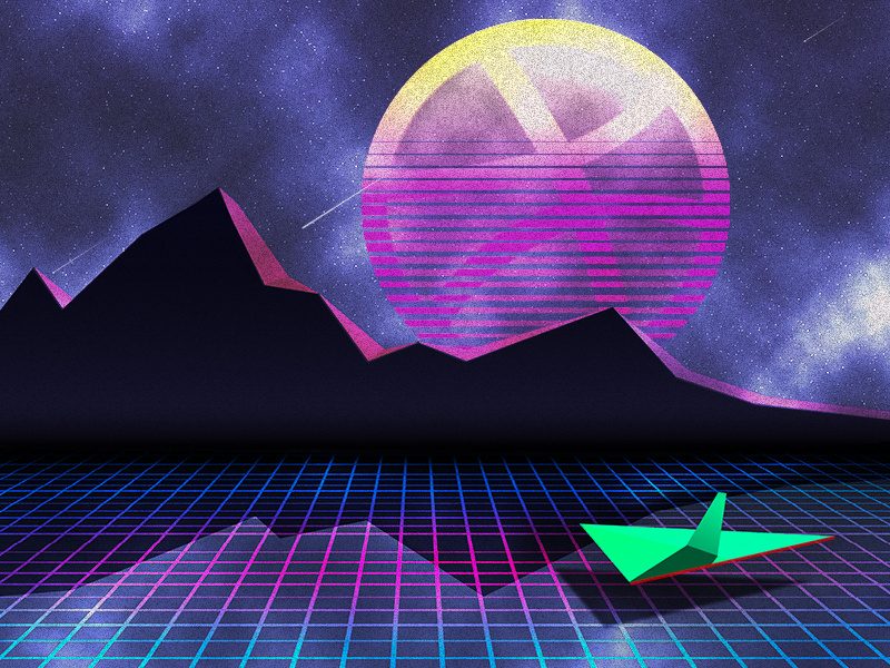 new worlds ahead(space...) neon mountains debut dribbble planets spaceship stars space universe laser 80s