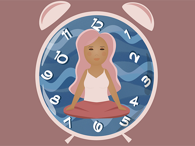 Let Time Flow adobe fresco adobe illustrator clock female flow illustration makeup meditation mindfulness peaceful purple hair relaxation sitting stillness time wave yoga zen