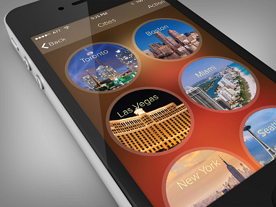 Pick a City UI App Concept app brown interface ios iphone location menu mobile red ui
