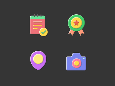 3D icons 3d 3d icons camera camera icon figma icon design icons location icon map icon medal medal icon notepad
