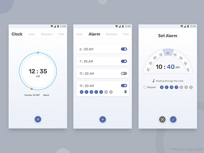 Clock App Concept alarm android ui app clock clock ui free freebie set alarm stopwatch timer