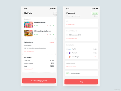 Food ordering UI exploration bill cart charges checkout delivery exploration food home delivery order payment restaurant ui ux