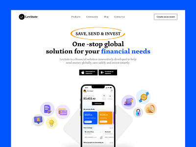 Levitate: Investment Landing Page's Hero Section fintech investment landing page product design ui ux design