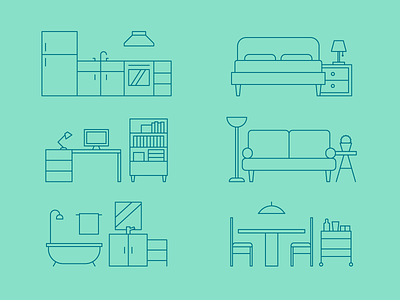 Rooms home icons line rooms vector