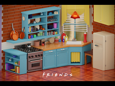 Friends 2d 3d 3dillustration animation blender cute cycles design friends illustration isometric kitchen lowpoly memory
