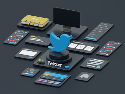 Twitter 2d illustration 3d 3dillustration blender c4d cycles graphic design illustration isometric lowpoly poster render retweet social media text tweet twitter ui ui component vector