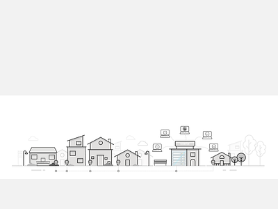 Web page Illustration :) clouds data flat houses line process tree