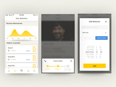 Stats, Track Order, Add Pages for Medicine App! health ios medicine mobile stats track ui ux