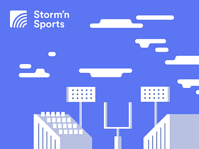 Storm'n Sports bench branding clouds football logo rainbow soccer sport spotlight stadium storm thunder