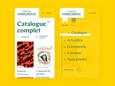 Hannenorak - Mobile big type books font pairing kit menu mobile phone products ui ux yellow