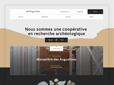 Artefactuel - Homepage archeology artifact boulder components construction history interface research rocks rough ui ux