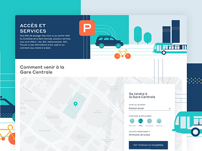 Gare Centrale - Services bicycle bus car components elements metro parking station subway train ui ux web design