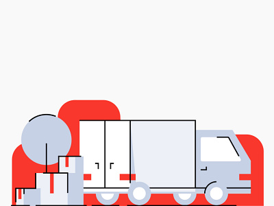 Moving Waldo - Illustrations box building document gray illustration lamp lines move moving paper red simple sofa strokes tree truck waldo