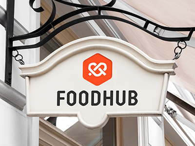 Foodhub branding bright community food logo pretzel restaurant shopping center