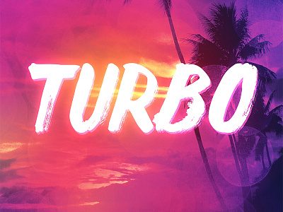 Turbo 80s brush gold magenta neon orange palm trees yellow