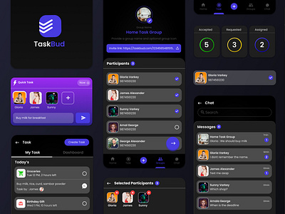 Taskbud app chat design graphic design login page signup task ui ux