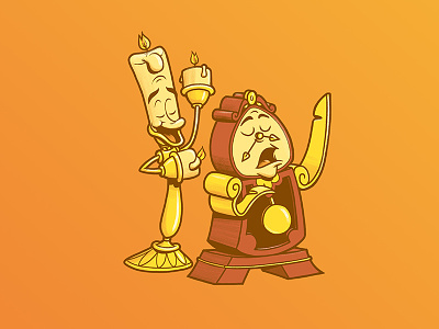 Cogsworth & Lumiere art beauty and the beast character art design graphic design illustration