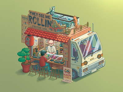 Fantasy Food Truck No. 2: They See Me Rollin' art design digitalart food truck illustration photoshop sushi